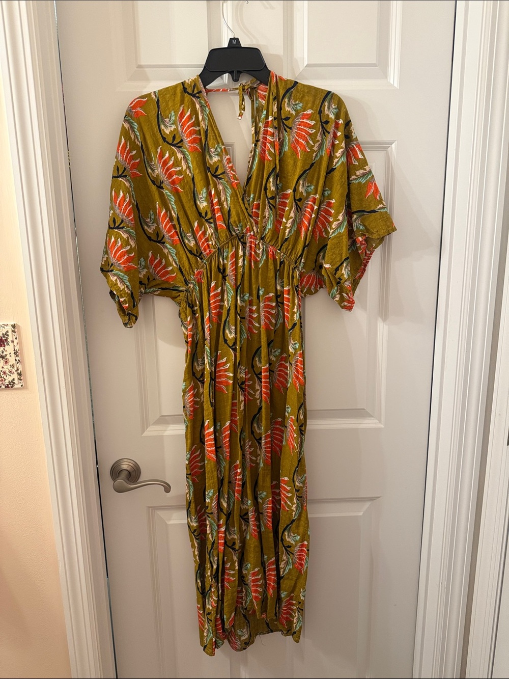 Olive Green Floral Tie-Back Maxi Dress